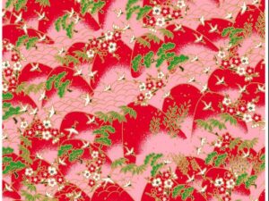 Japanese Chiyogami – Repetitive Red Mountain Gold Overlay