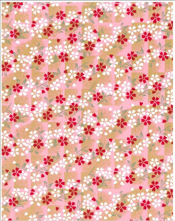 Japanese Chiyogami - Tiled Pink Blossom Gold Overlay